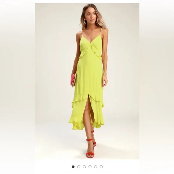 Lulus | Dresses | Lulus Island Time Lime Green Ruffled Midi Dress Size  Small | Poshmark